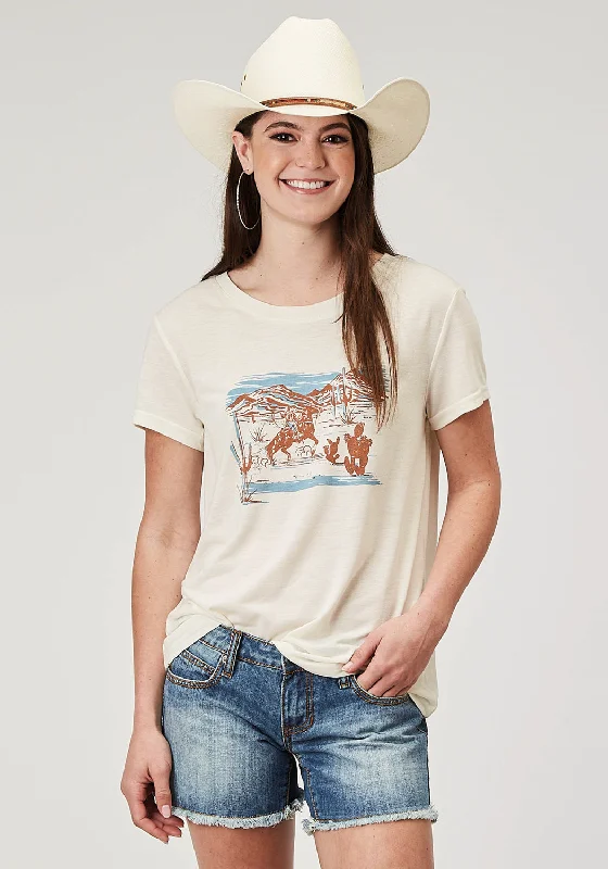 Comfortable Jeans Roper Womens Cowboy Scene Cream Poly/Cotton S/S T-Shirt