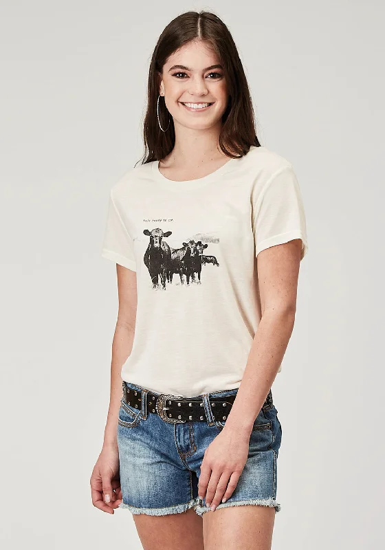 Relaxed Tops Roper Womens Cow Herd Cream Poly/Cotton S/S T-Shirt