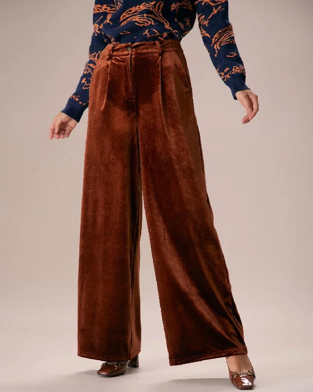 Cozy Essentials The Brown High Waisted Velvet Wide Leg Pants
