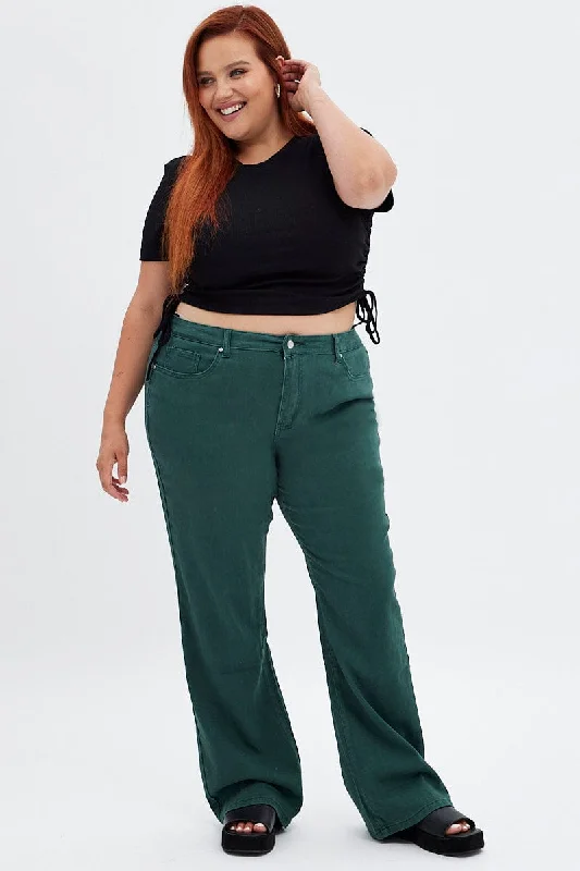 Smart Comfort Wear Green Flare Denim Jeans High Rise