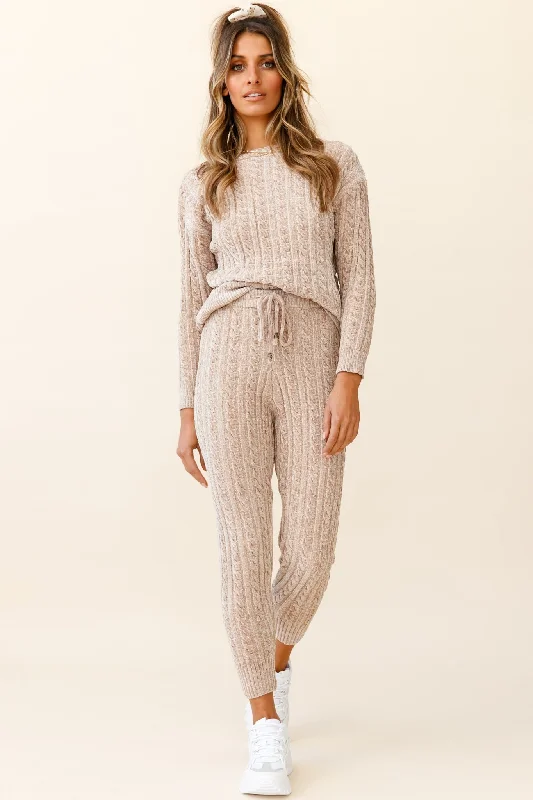 Warm Chic Kansas Cable Knit Fitted Pants Brown
