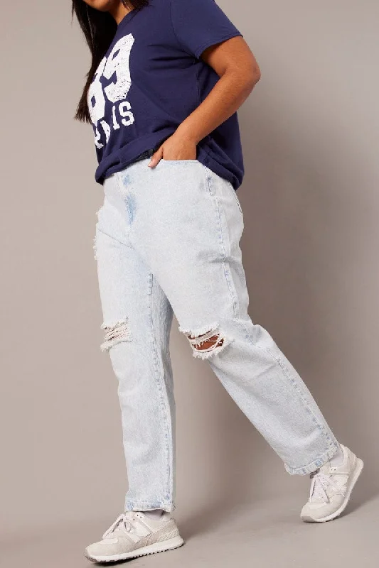 Easy Chic Denim Mom Jeans Mid Rise Distressed