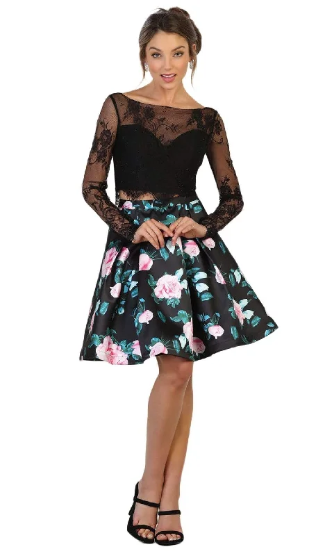 Versatile Casuals May Queen Lace and Floral Print Two-Piece Cocktail Dress - 1 pc Black In Size 4 Available Versatile Casuals May Queen Lace and Floral Print Two-Piece Cocktail Dress - 1 pc Black In Size 4 Available