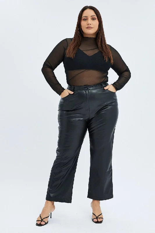 Soft Fabric Looks Black Jean Style Pant Faux Leather