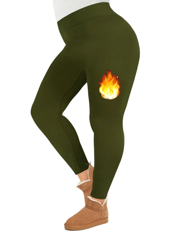 Light Comfort Plus Size Fleece Lined Leggings Women - Military Green