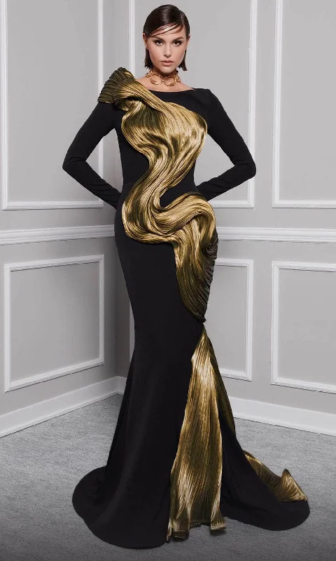 Relaxed Weekend Wear MNM Couture 2730A - Texture Draped Evening Gown