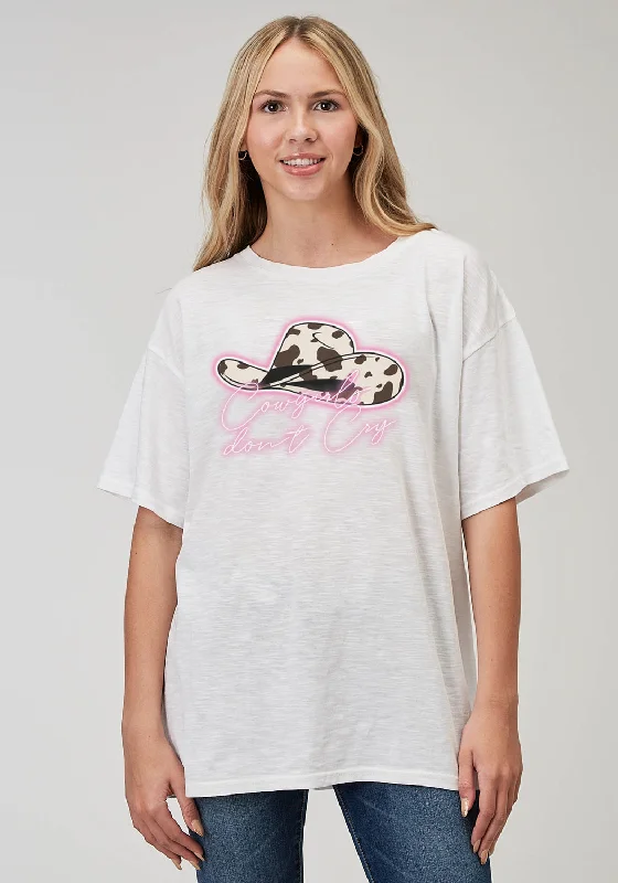 Cozy Knits Roper Womens Cowgirls Dont Cry White 100% Cotton S/S T-Shirt