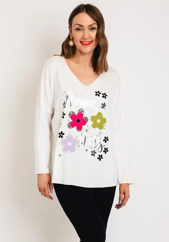 Soft Comfort Wear Serafina Collection One Size Metallic Text Top, White