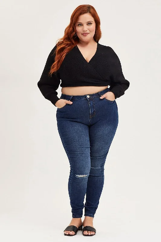 Everyday Style Blue Denim Jean High Rise Slash Knee Skinny