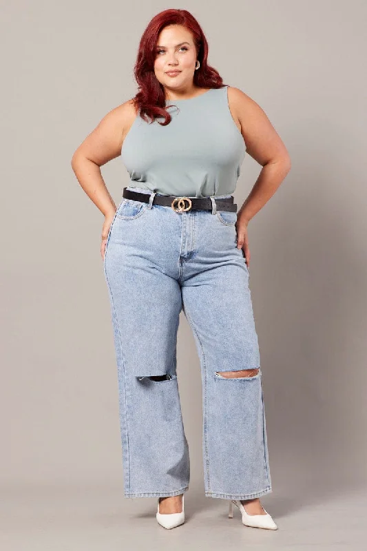 Relaxed Looks Denim Straight Jeans High Rise