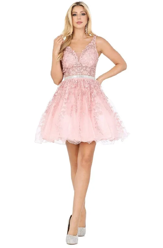 Soft Tops Dancing Queen - 3233 Beaded Lace Low V Back Cocktail Prom Dress