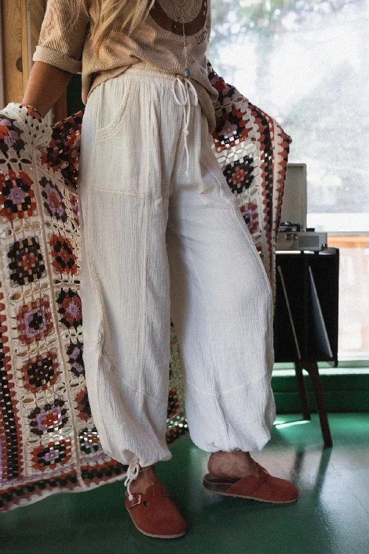 Effortless Dressing Earth Tone Wide Leg Joggers - Cream