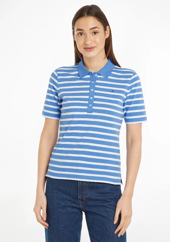 Warm Wear Tommy Hilfiger Womens 1985 Striped Polo Shirt, Breton Ecru & Blue Spell