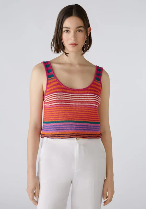 Casual Comfort Wear Oui Linen Striped Top, Pink