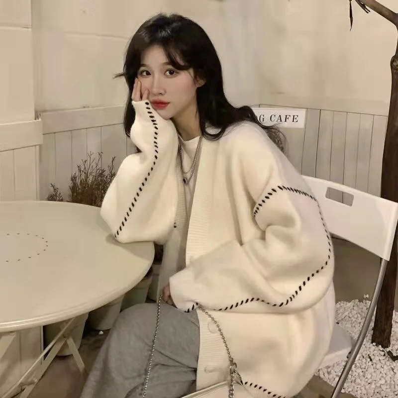 Soft Knitwear Casual V Neck Chich Knitted Cardigan Sweaters