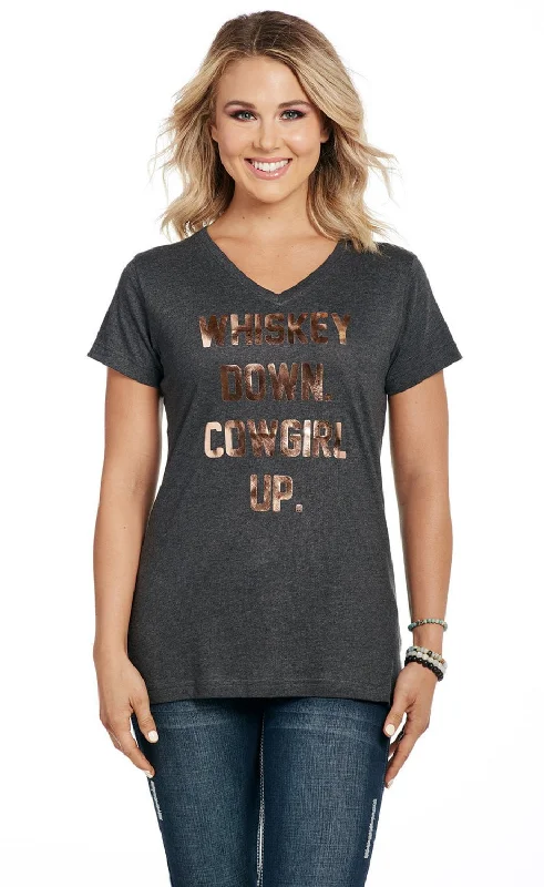 Timeless Style Cowgirl Up Womens Whiskey Down Heather Grey 100% Cotton S/S T-Shirt