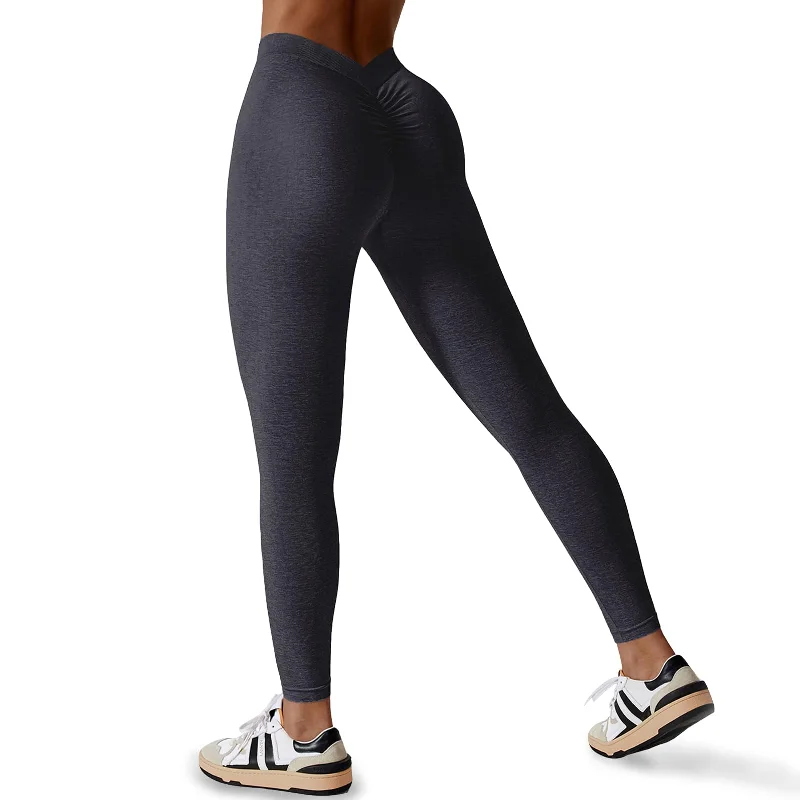 Relaxed Fashion Seamless Scrunch Butt Lifting V Back Leggings - Grey