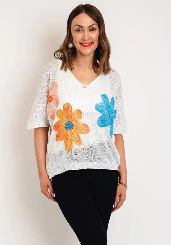 Warm Chic Serafina Collection One Size Flower Pattern Knit Top, White