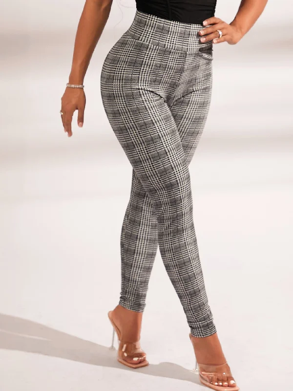 Everyday Outfits SXY Plaid Print Wideband Waist Leggings