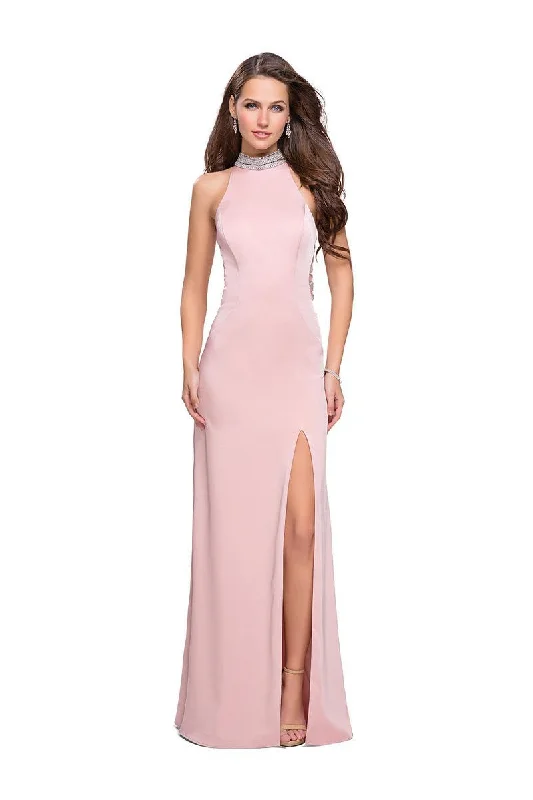 Elegant Dressing La Femme - 25767 Beaded High Halter Jersey Sheath Dress