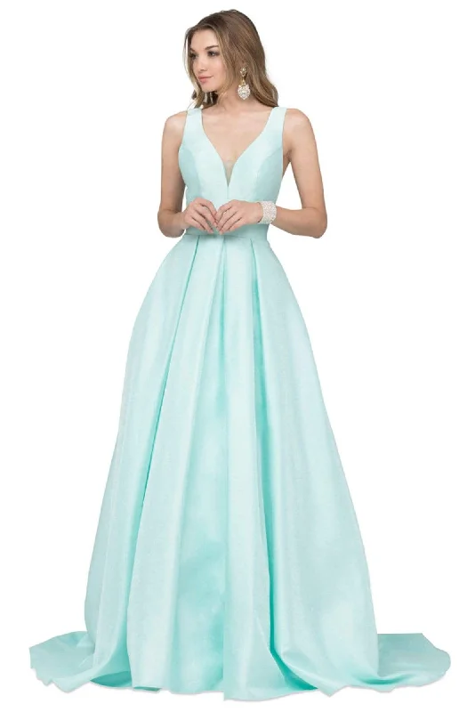Classic Comfort Cecilia Couture - 1463 Plunging V-Neck Pleated A-Line Gown