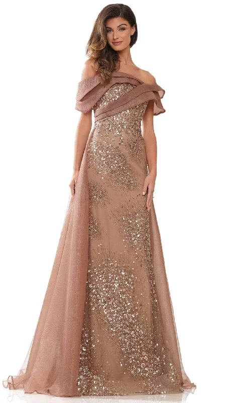 Comfy Pants Rina Di Montella RD2816 - Jewel Embellished Off-Shoulder Evening Gown