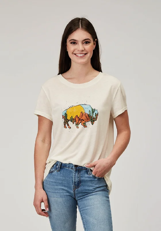 Comfortable Fashion Looks Roper Womens Desert Buffalo Cream Poly/Cotton S/S T-Shirt