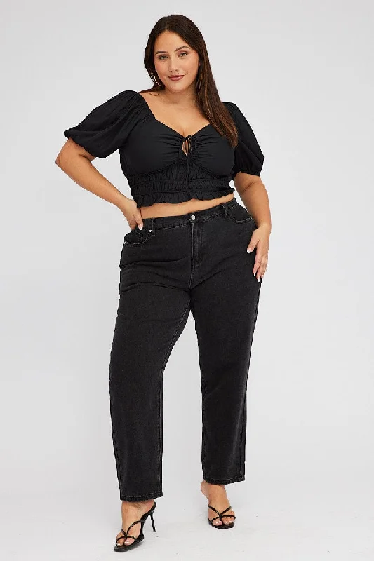 All-Day Outfits Black Mom Jeans High Rise