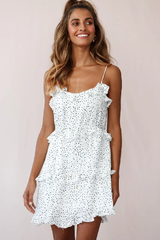 Stylish Fit Maria Frill Trim Polka Dot Dress White