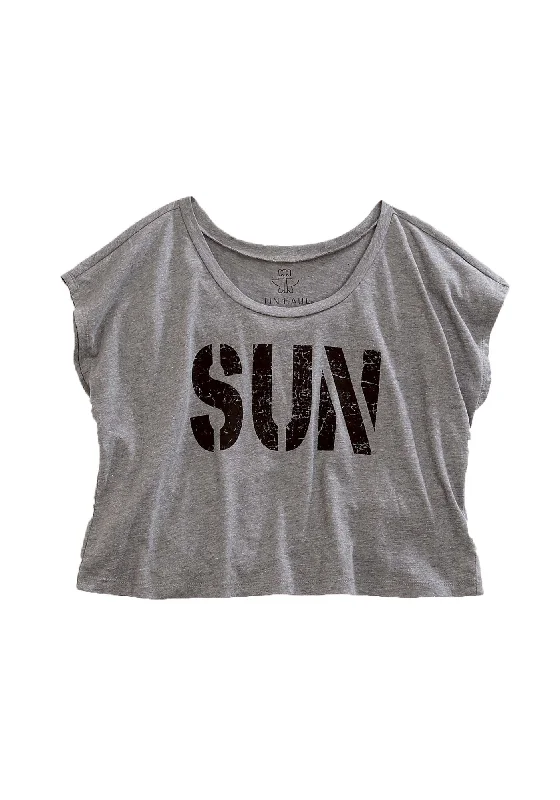 Elegant Casuals Tin Haul Womens SUN Crop Grey Cotton Blend S/S T-Shirt