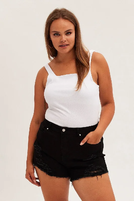 Cozy Apparel Black Skinny Denim Shorts Mid Rise