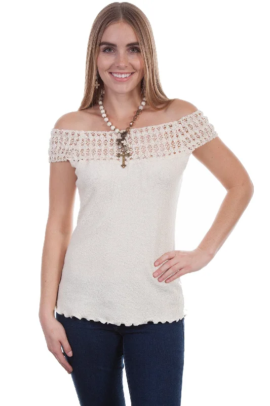 Simple Chic Scully Womens Natural 100% Cotton Crochet S/S Tunic XL
