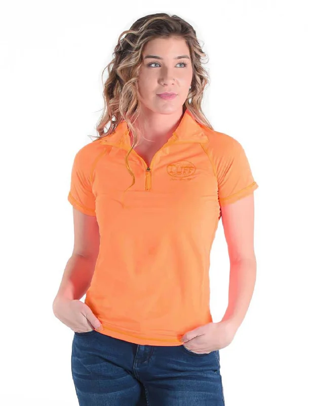 Light Comfort Cowgirl Tuff Womens Cooling UPF 1/4 Zip Tangerine Nylon S/S T-Shirt