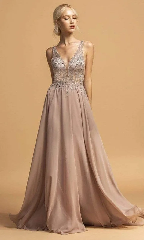 Elegant Casuals Trevi Collection - L2207 Rhinestone Ornate Chiffon Long Dress