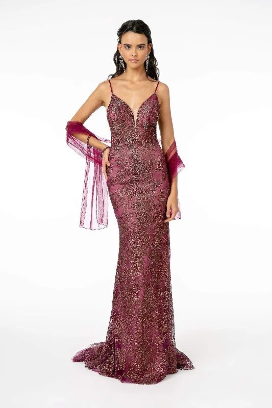 Versatile Style Elizabeth K - GL2989 Embellished Deep V-Neck Trumpet Dress
