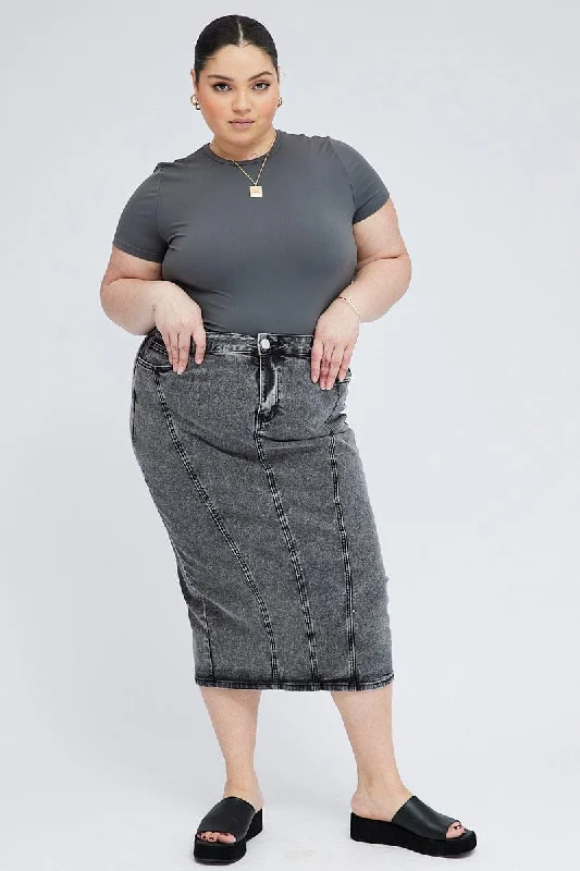 Trendy Looks Black Midi Skirt Denim