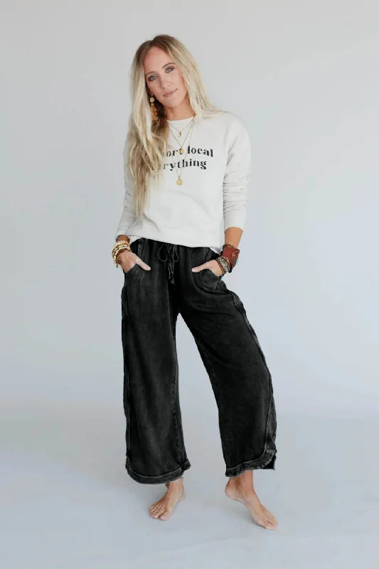 Comfortable Sweaters So Comfy Wide Leg Pant Cropped Length - Charcoal