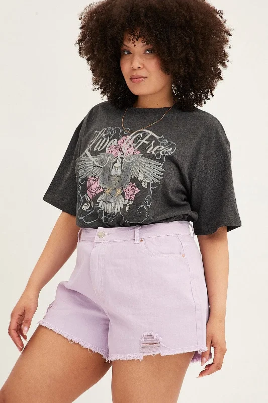 Warm Chic Purple Relaxed Denim Shorts High Rise