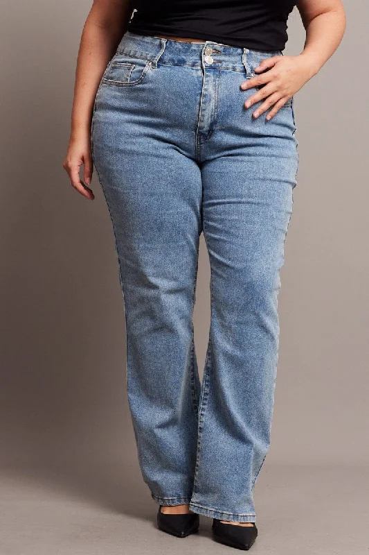 Comfortable Tops Denim Flare Jeans Mid Rise