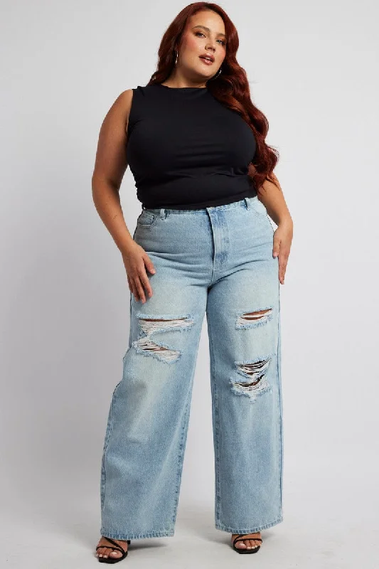 Casual Chic Looks Denim Wide Leg Jeans High Rise