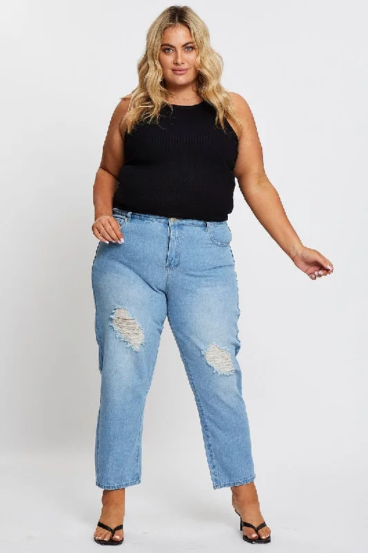 Cozy Chic Trends Blue High Rise Straight Denim Jeans