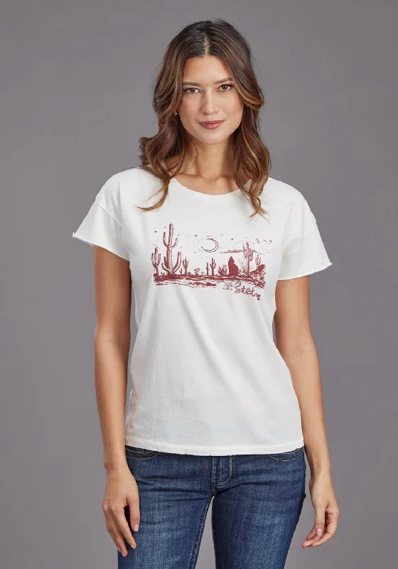 Cozy Fashions Stetson Womens Howling at the Moon White 100% Cotton S/S T-Shirt