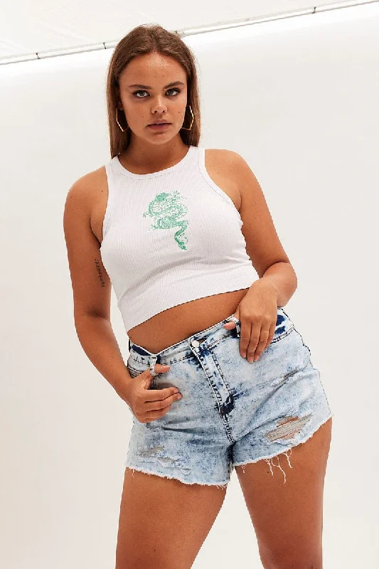 Chic Comfort Wear Blue Skinny Denim Shorts Mid Rise