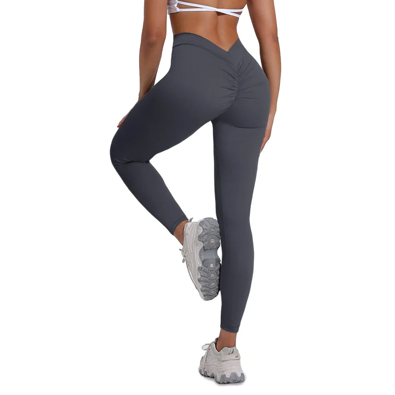 Casual Fit V Back Scrunch Leggings Soft Butt Lifting - Grey