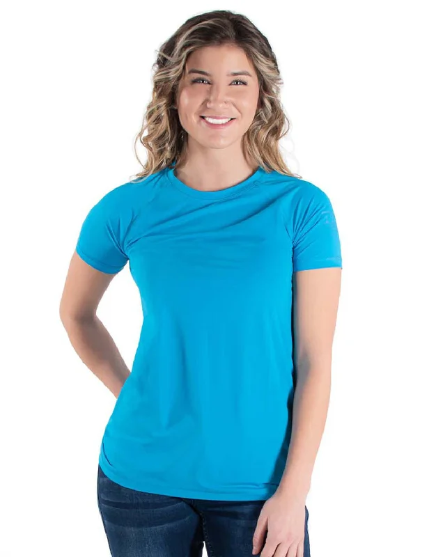 Soft Comfort Cowgirl Tuff Womens Cooling UPF Baseball Aqua Nylon S/S T-Shirt