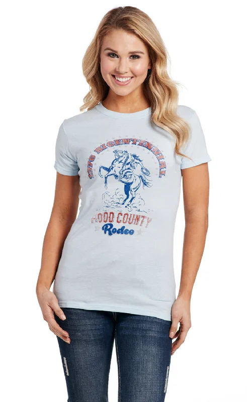 Everyday Outfits Cowgirl Up Womens Hood County Rodeo Light Blue 100% Cotton S/S T-Shirt