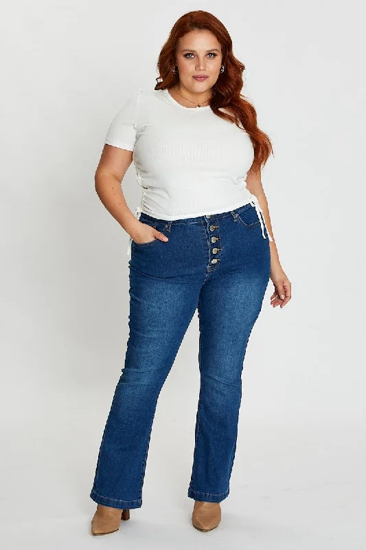 Weekend Comfort Mid Blue High Rise Flare Denim Jeans