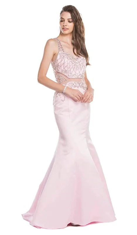 Soft Comfort Trevi Collection - Bejeweled V-neck Mermaid Prom Dress