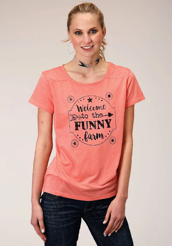 Breezy Outfits Roper Womens Funny Farm Pink Poly/Rayon S/S T-Shirt