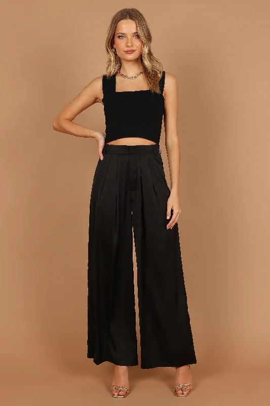Comfortable Fitwear Wellington Wide Leg Satin Pant - Black